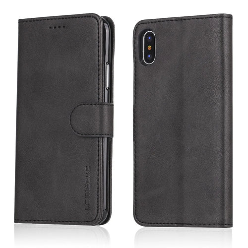 LC.IMEEKE Wallet Stand Leather Protective Case for iPhone X/10 - Black - 1