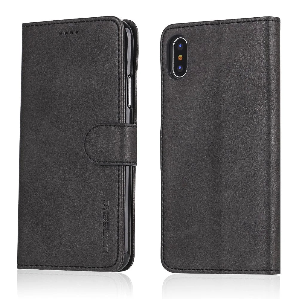 LC.IMEEKE Wallet Stand Leather Protective Case for iPhone X/10 - Black - 1