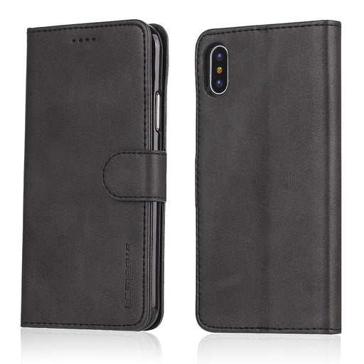 LC.IMEEKE Wallet Stand Leather Protective Case for iPhone X/10 - Black - 1
