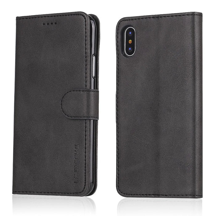 LC.IMEEKE Wallet Stand Leather Protective Case for iPhone X/10 - Black - 1