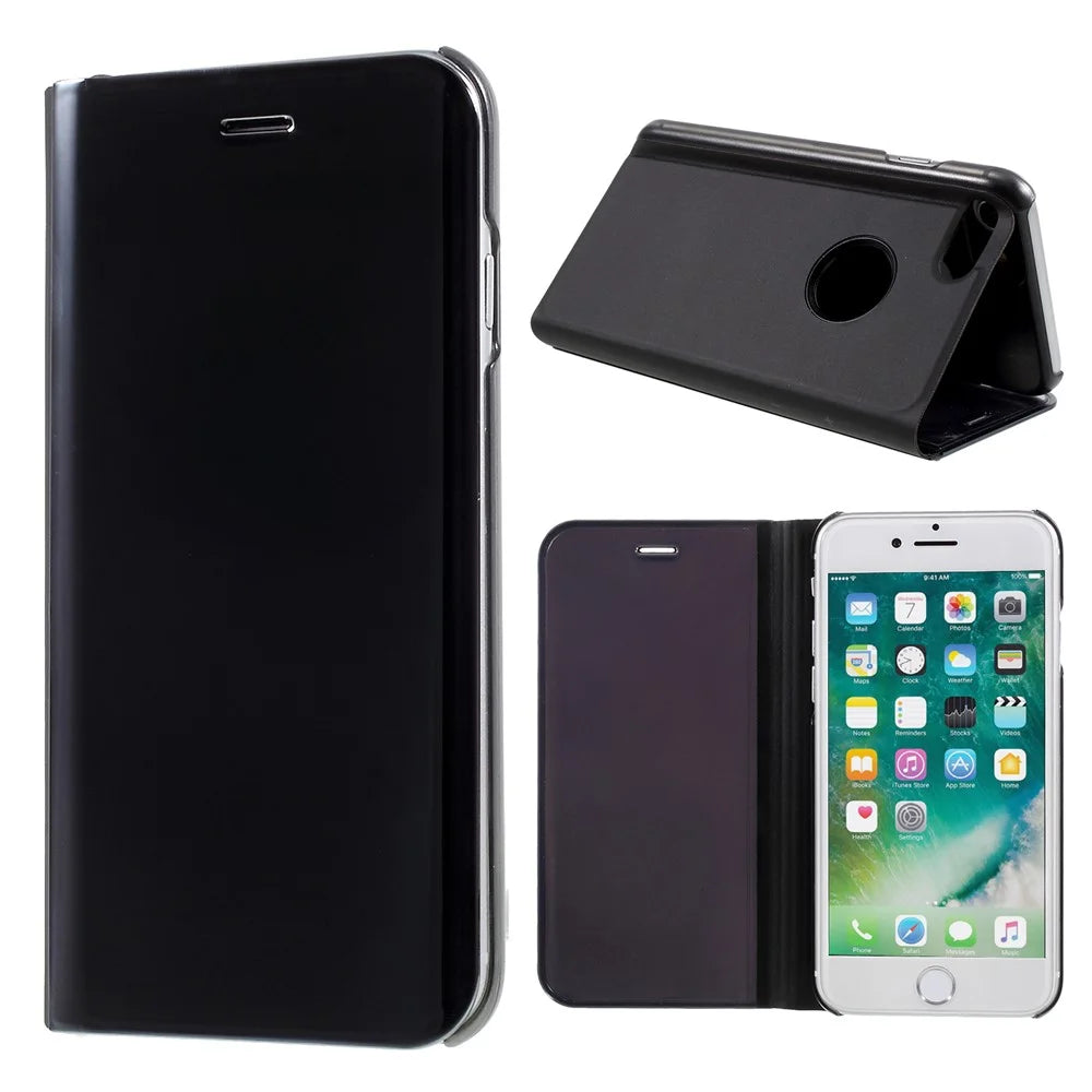 For iPhone SE (2020) / SE (2022) / 8 / 7 Flip Leather Cover with Stand Full Body Protective Phone Case - Black - 1