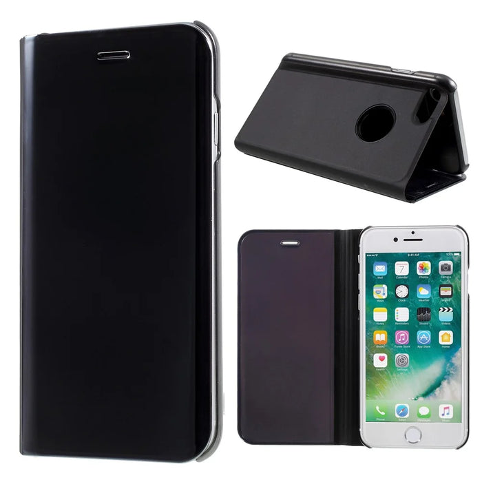 For iPhone SE (2020) / SE (2022) / 8 / 7 Flip Leather Cover with Stand Full Body Protective Phone Case - Black - 1