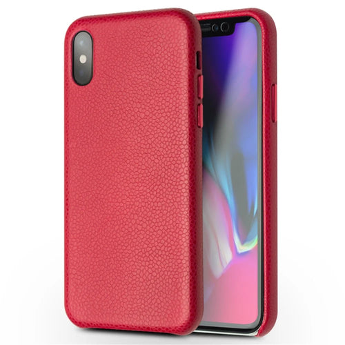QIALINO Classic Litchi Texture Calf Skin Genuine Leather Coated Plastic Thin Cover Accessory for iPhone X/ XS 5.8 inch - Red - 1