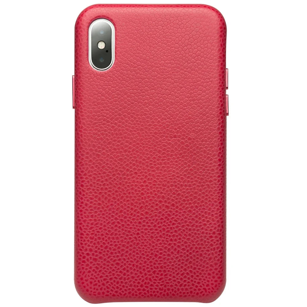 QIALINO Classic Litchi Texture Calf Skin Genuine Leather Coated Plastic Thin Cover Accessory for iPhone X/ XS 5.8 inch - Red - 3