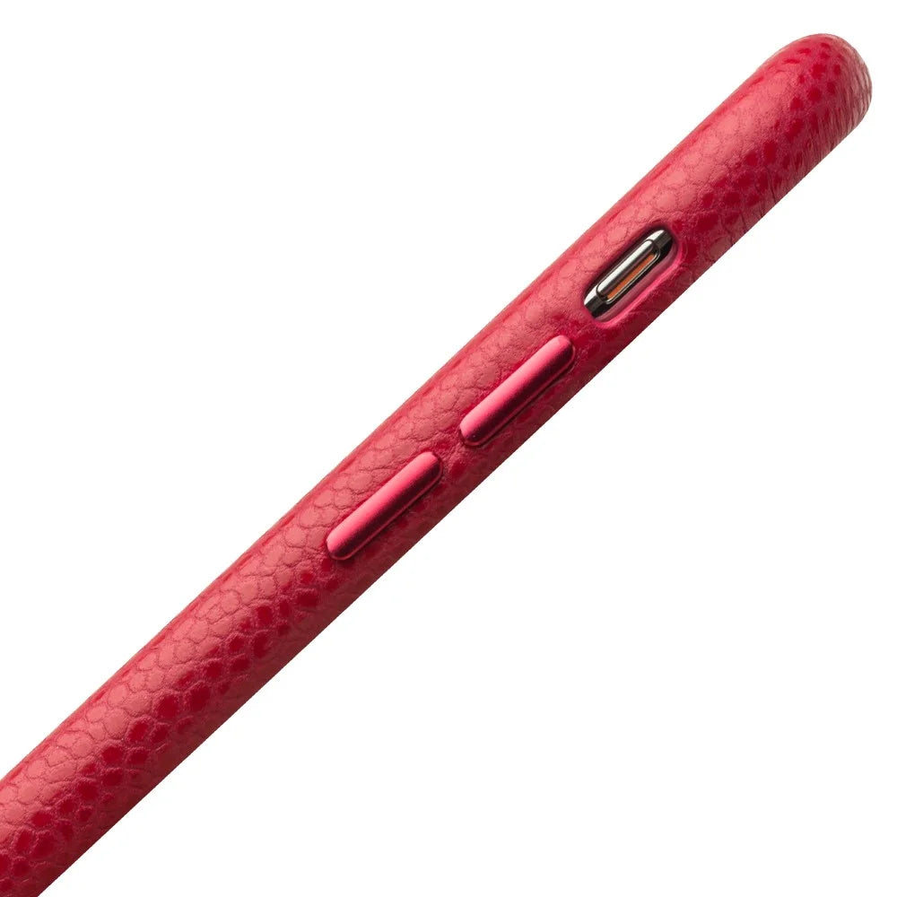 QIALINO Classic Litchi Texture Calf Skin Genuine Leather Coated Plastic Thin Cover Accessory for iPhone X/ XS 5.8 inch - Red - 4