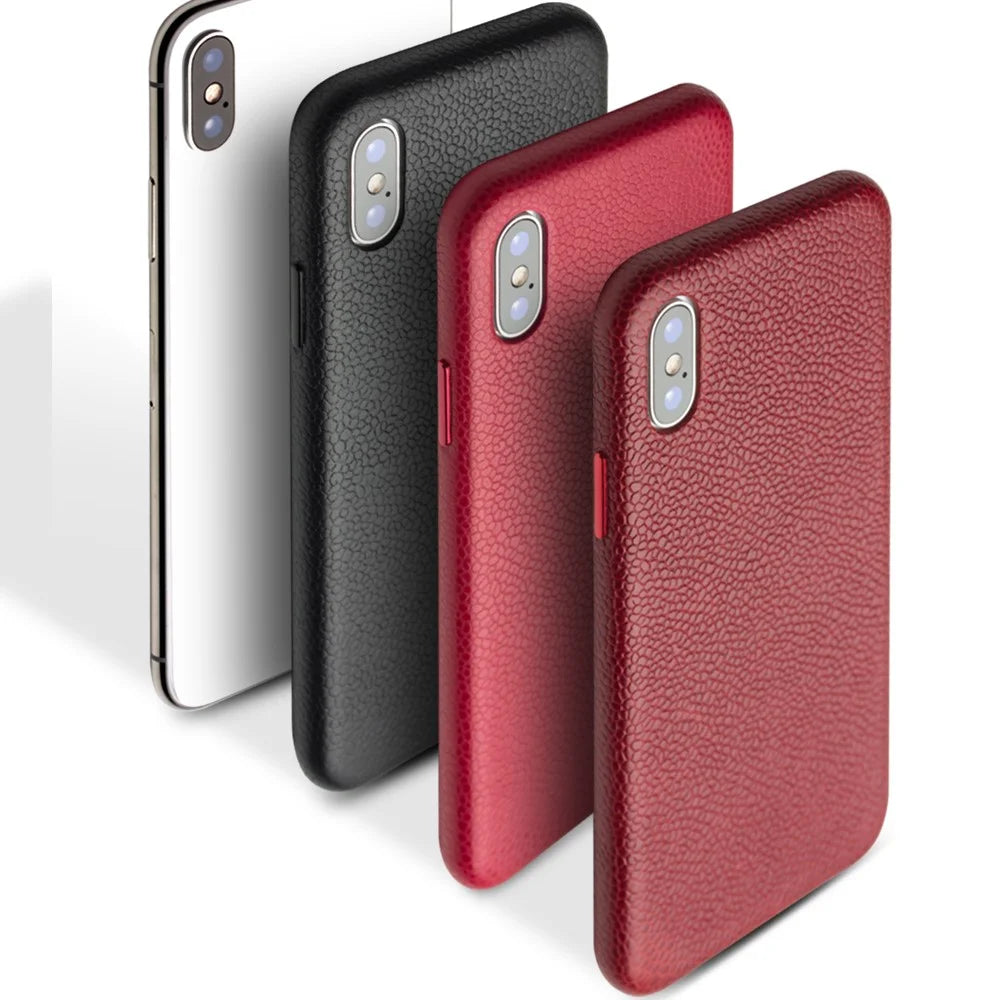QIALINO Classic Litchi Texture Calf Skin Genuine Leather Coated Plastic Thin Cover Accessory for iPhone X/ XS 5.8 inch - Red - 7