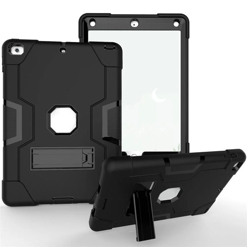 Bi-color PC + Silicone Hybrid Kickstand Tablet Case for iPad 9.7 (2018) / 9.7 (2017) - Black - 1