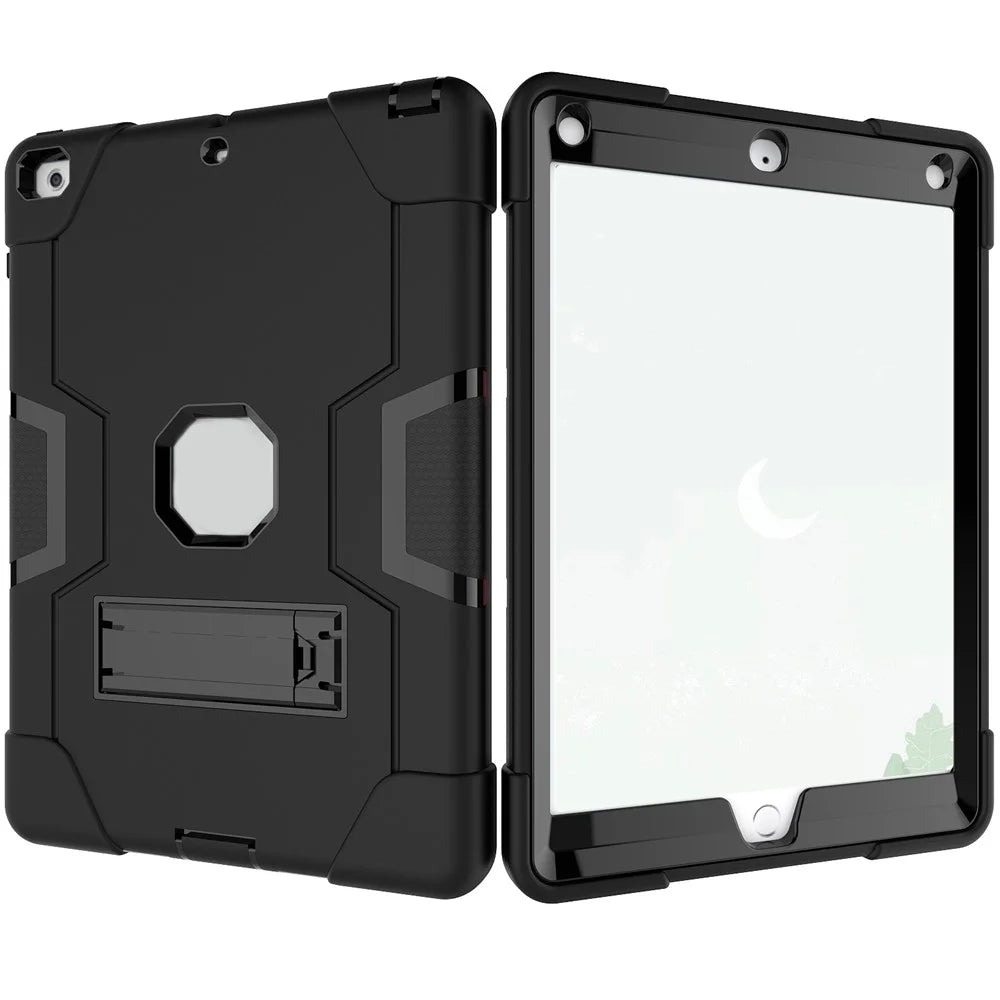 Bi-color PC + Silicone Hybrid Kickstand Tablet Case for iPad 9.7 (2018) / 9.7 (2017) - Black - 3