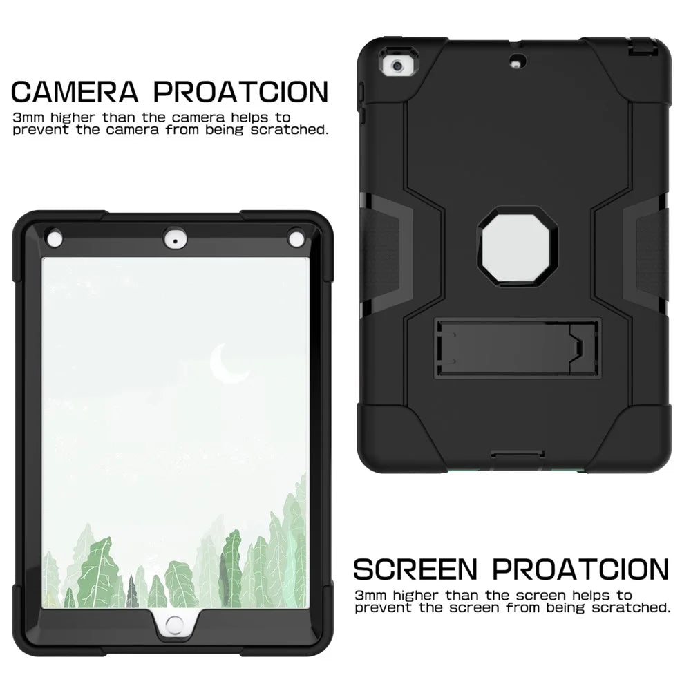 Bi-color PC + Silicone Hybrid Kickstand Tablet Case for iPad 9.7 (2018) / 9.7 (2017) - Black - 5