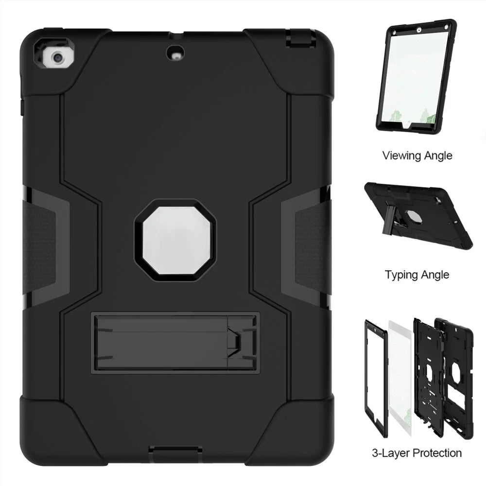 Bi-color PC + Silicone Hybrid Kickstand Tablet Case for iPad 9.7 (2018) / 9.7 (2017) - Black - 6
