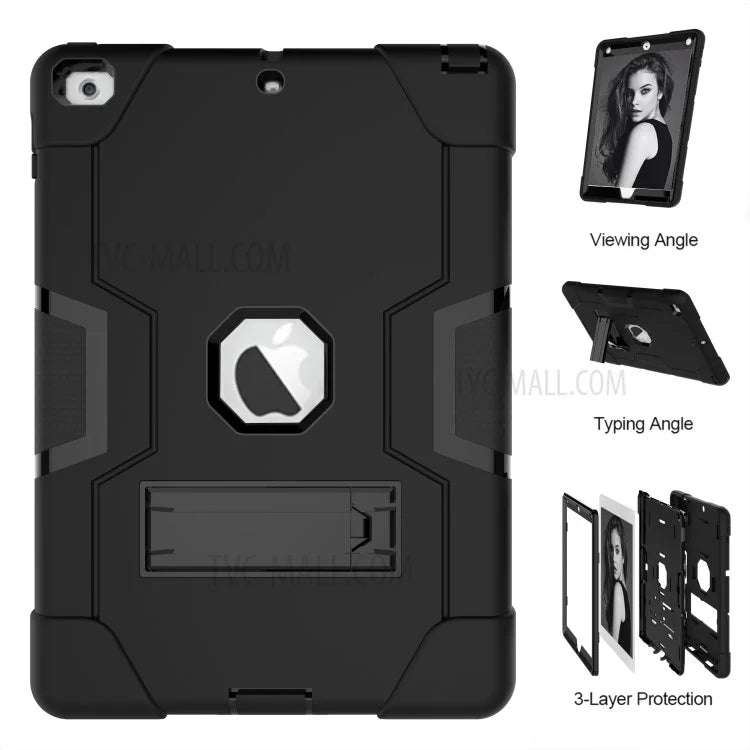 Bi-color PC + Silicone Hybrid Kickstand Tablet Case for iPad 9.7 (2018) / 9.7 (2017) - Black - 7