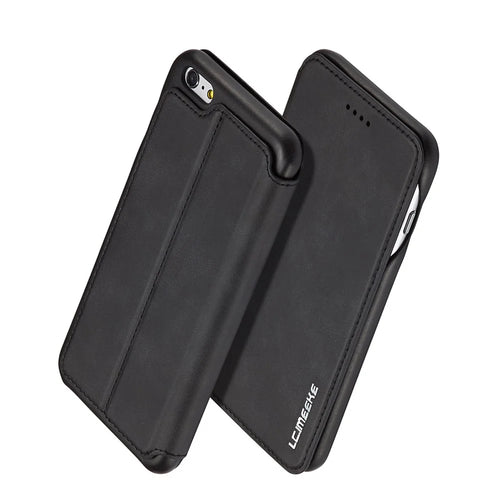LC.IMEEKE for iPhone 6s Plus/6 Plus Retro Style Leather Card Holder Stand Case - Black - 1