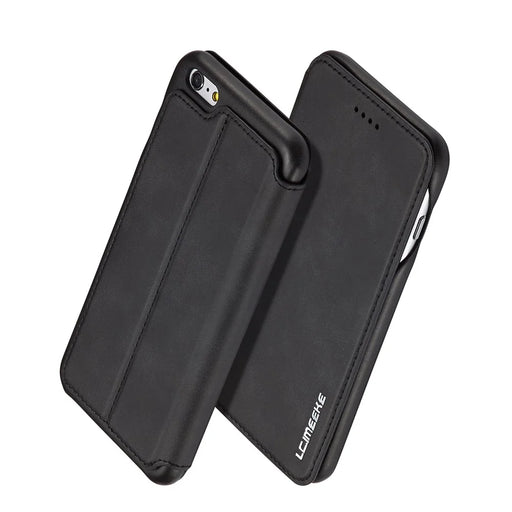 LC.IMEEKE for iPhone 6s Plus/6 Plus Retro Style Leather Card Holder Stand Case - Black - 1