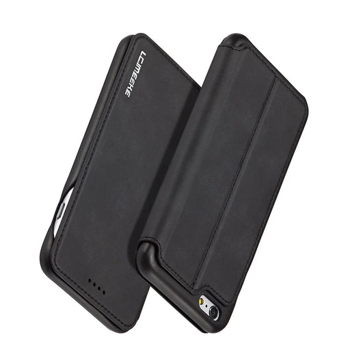LC.IMEEKE for iPhone 6s Plus/6 Plus Retro Style Leather Card Holder Stand Case - Black - 2
