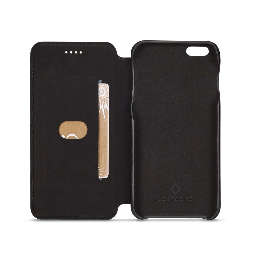 LC.IMEEKE for iPhone 6s Plus/6 Plus Retro Style Leather Card Holder Stand Case - Black - 6