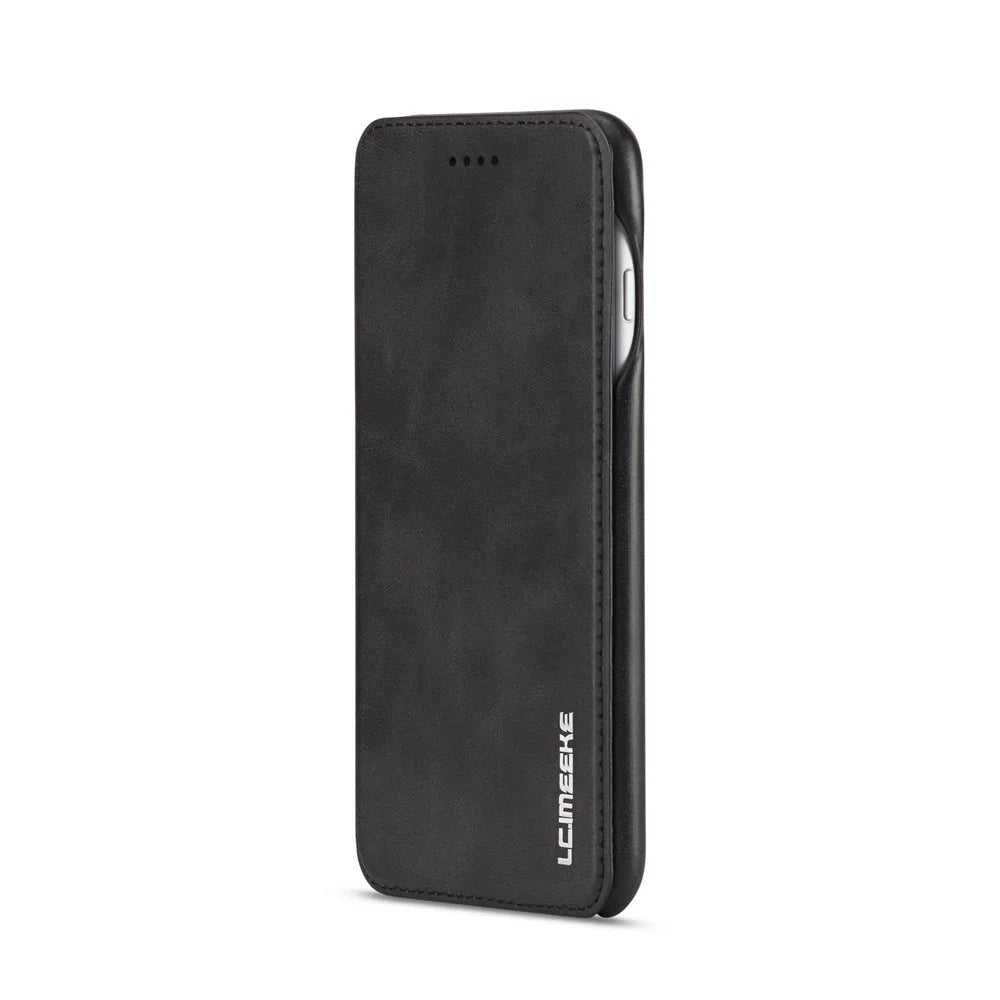 LC.IMEEKE Retro Style Leather Card Slot Bracket Case for iPhone 8 Plus/7 Plus - Black - 4