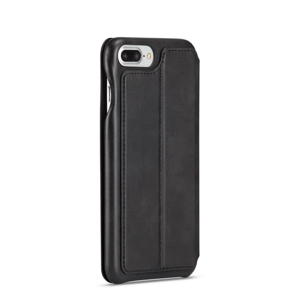 LC.IMEEKE Retro Style Leather Card Slot Bracket Case for iPhone 8 Plus/7 Plus - Black - 5