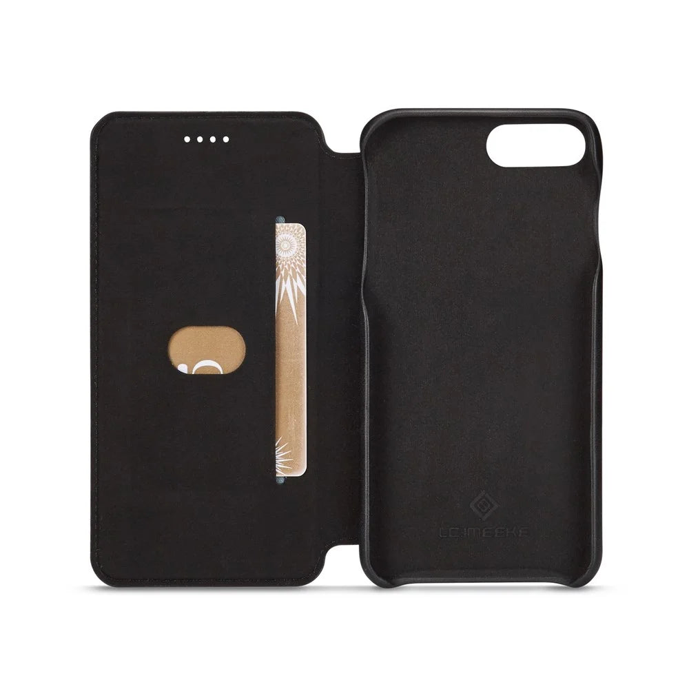 LC.IMEEKE Retro Style Leather Card Slot Bracket Case for iPhone 8 Plus/7 Plus - Black - 6