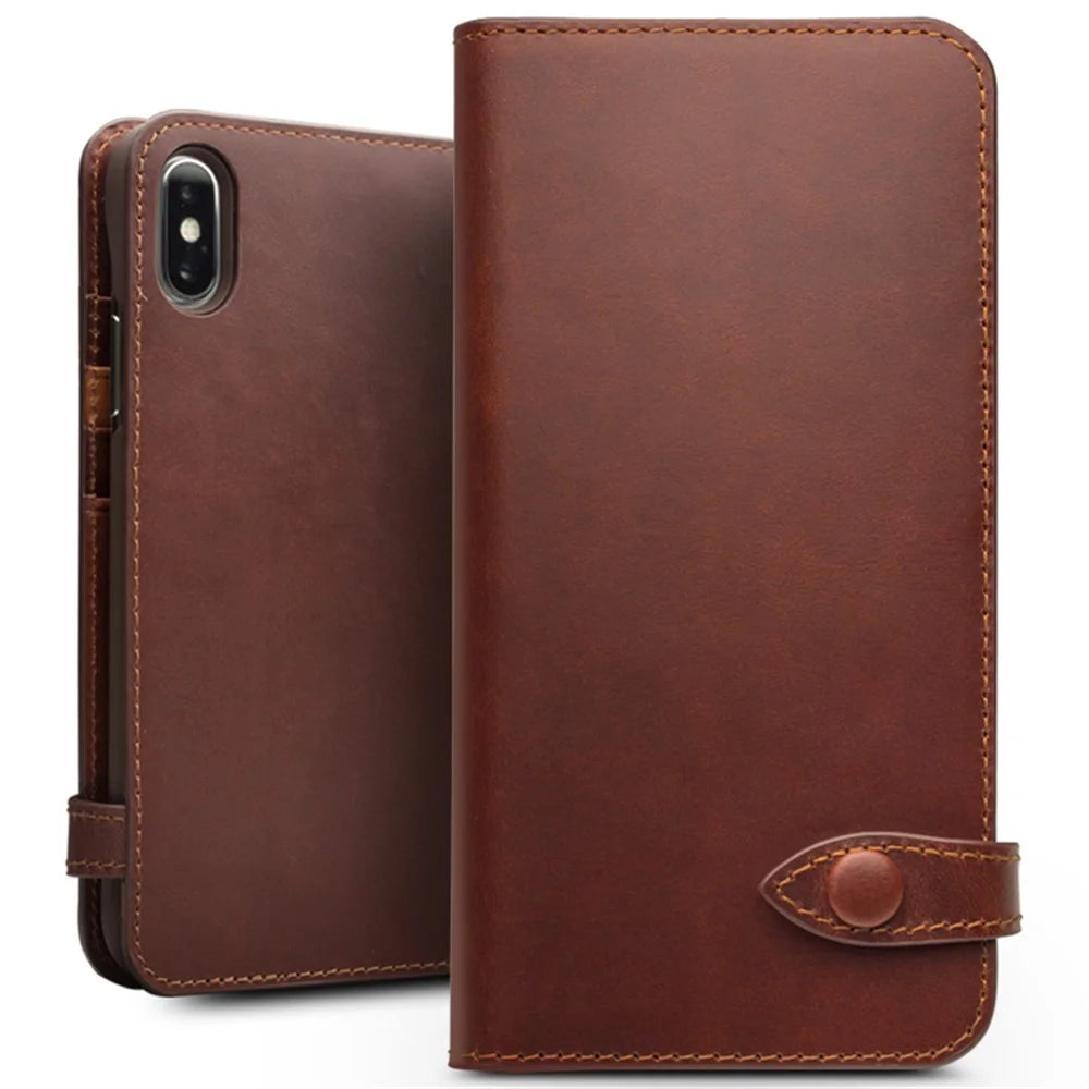 QIALINO Crazy Horse Texture Cowhide Leather Wallet Smart Phone Case for iPhone X / Xs - Brown - 2