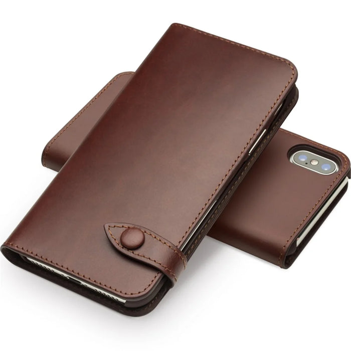 QIALINO Crazy Horse Texture Cowhide Leather Wallet Smart Phone Case for iPhone X / Xs - Brown - 3