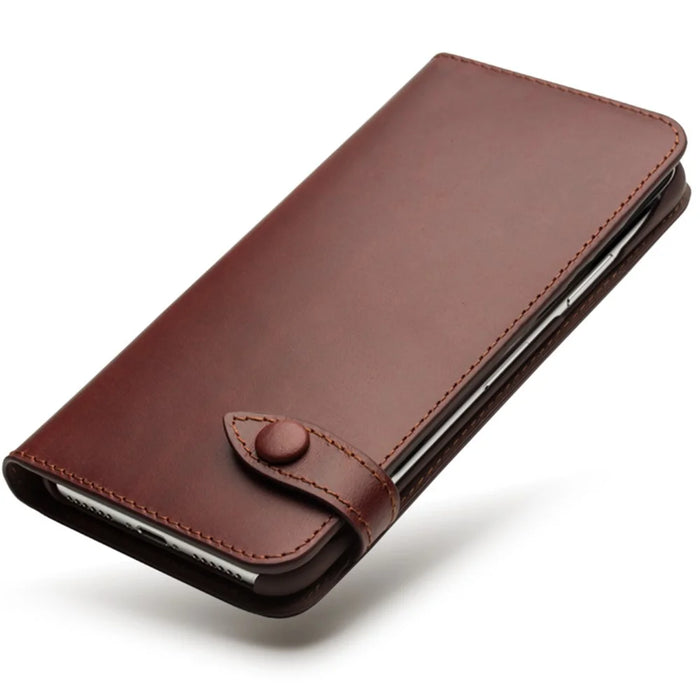 QIALINO Crazy Horse Texture Cowhide Leather Wallet Smart Phone Case for iPhone X / Xs - Brown - 6