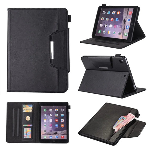 Crazy Horse Leather Wallet Stand Smart Casing for iPad 9.7-inch (2018)/9.7-inch (2017)/9.7 inch (2016)/Air 2/Air - Black - 1