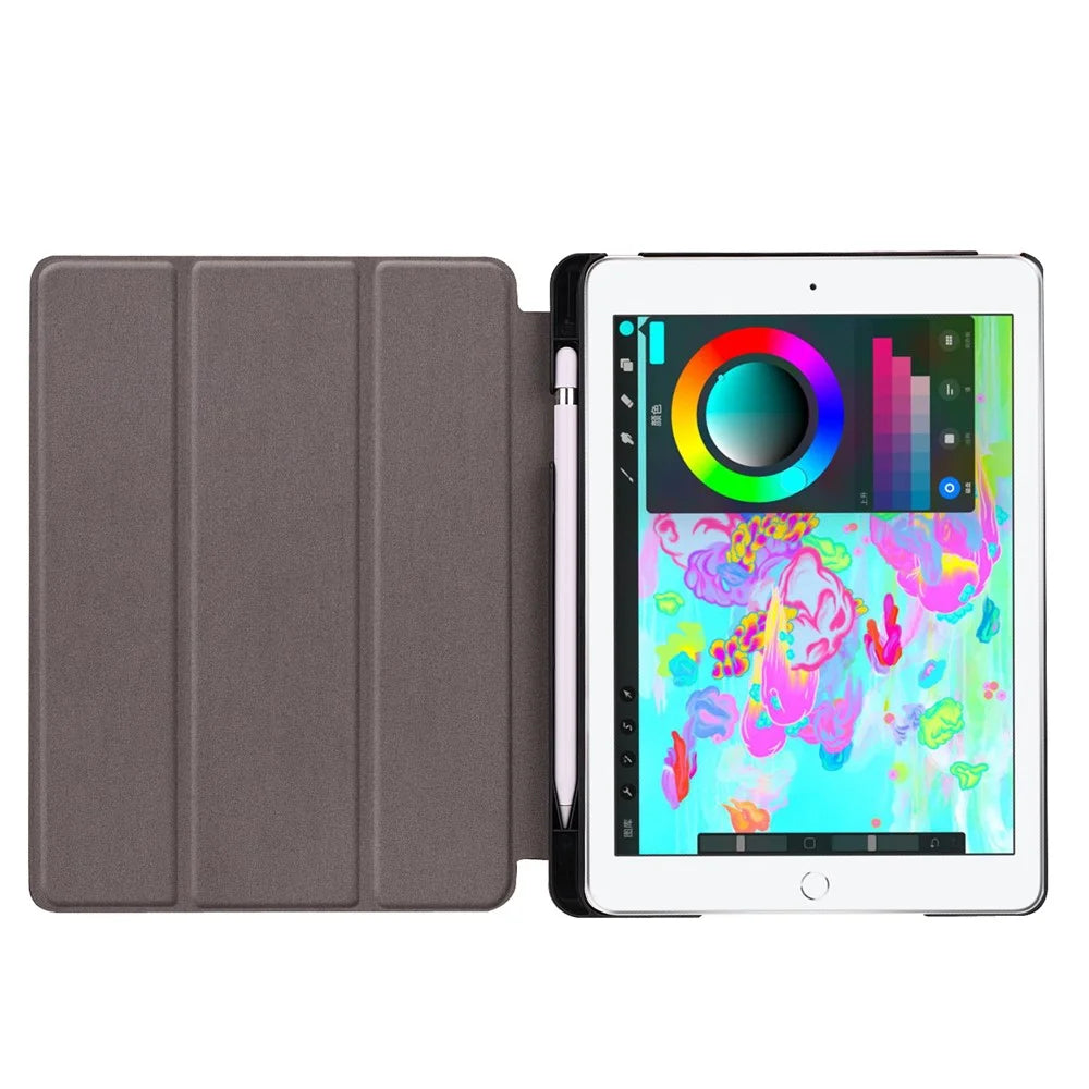 Tri-fold Stand Smart Leather Tablet Protective Casing with Pen Slot for iPad 9.7-inch (2018) / 9.7-inch (2017) - Dark Blue - 6
