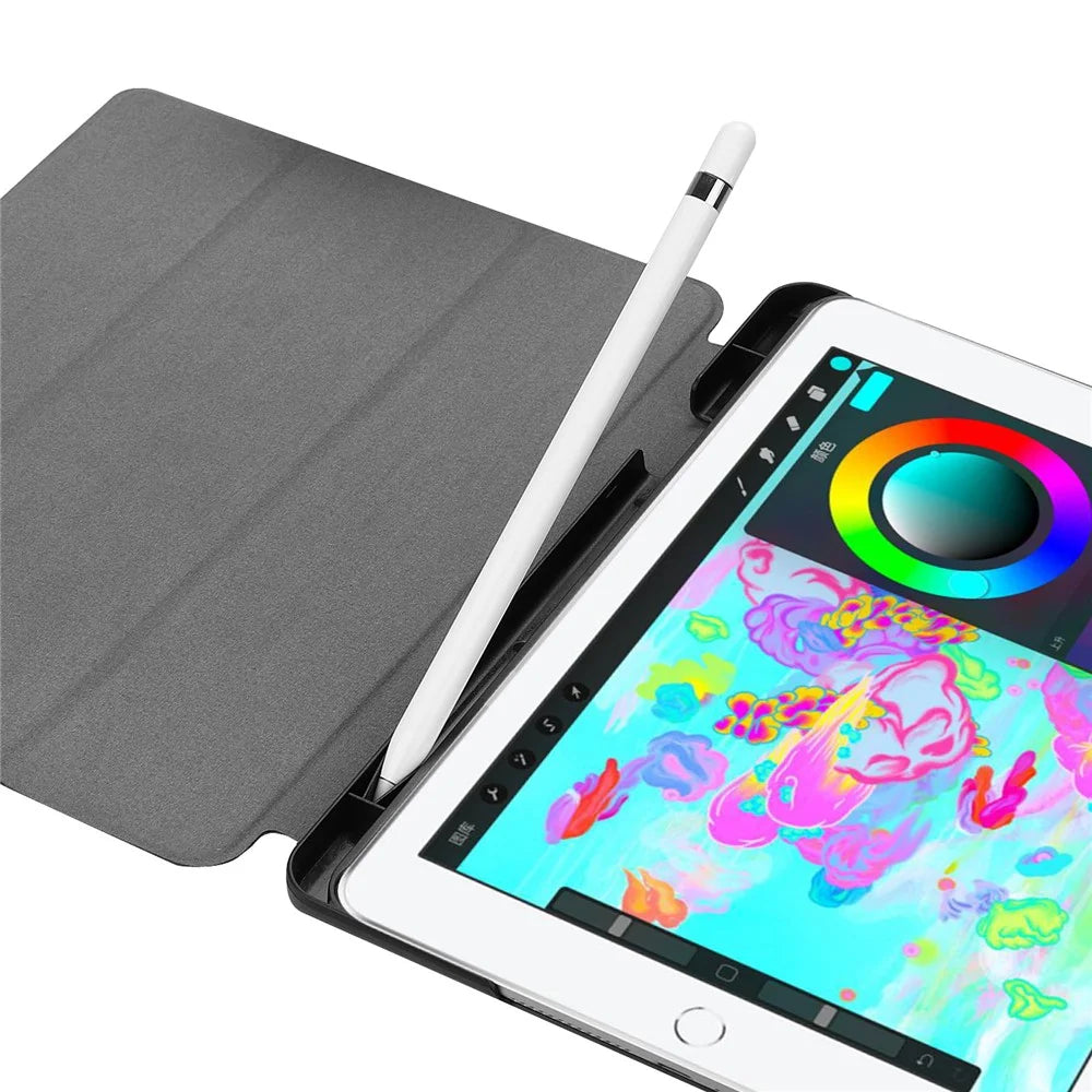 Tri-fold Stand Smart Leather Tablet Protective Casing with Pen Slot for iPad 9.7-inch (2018) / 9.7-inch (2017) - Dark Blue - 7