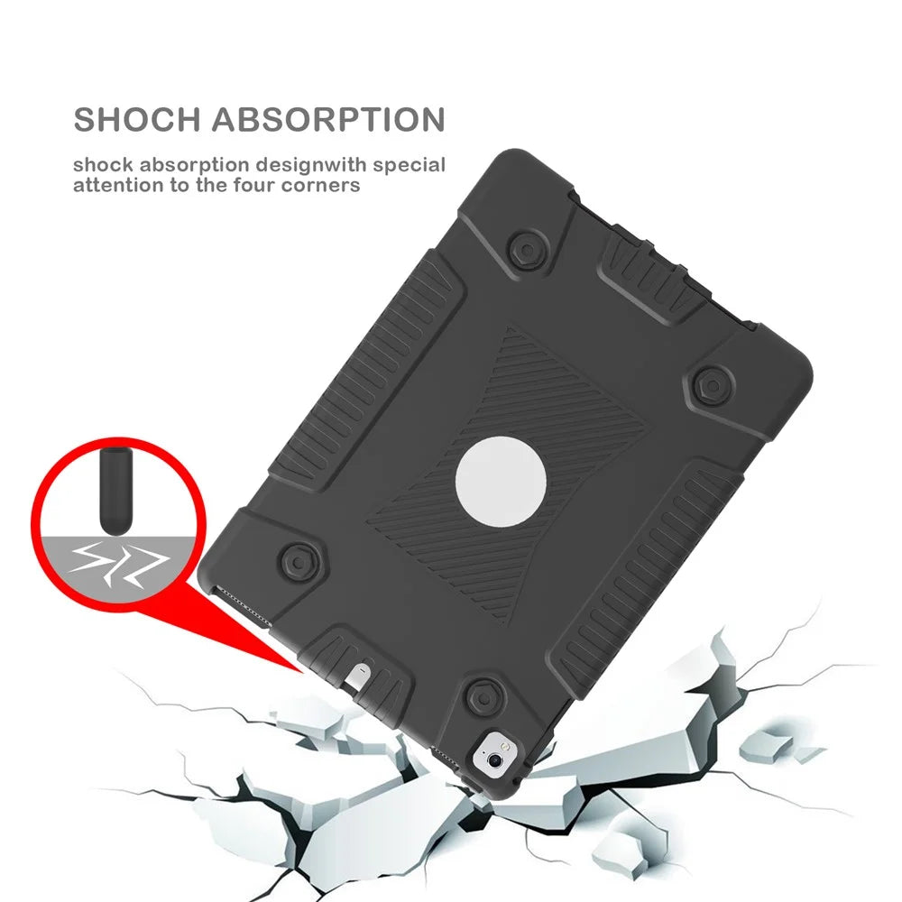 Screw Heavy Duty Soft Silicone Case for iPad 9.7-inch (2018)/9.7-inch (2017)/Air/Air 2 - Black - 7