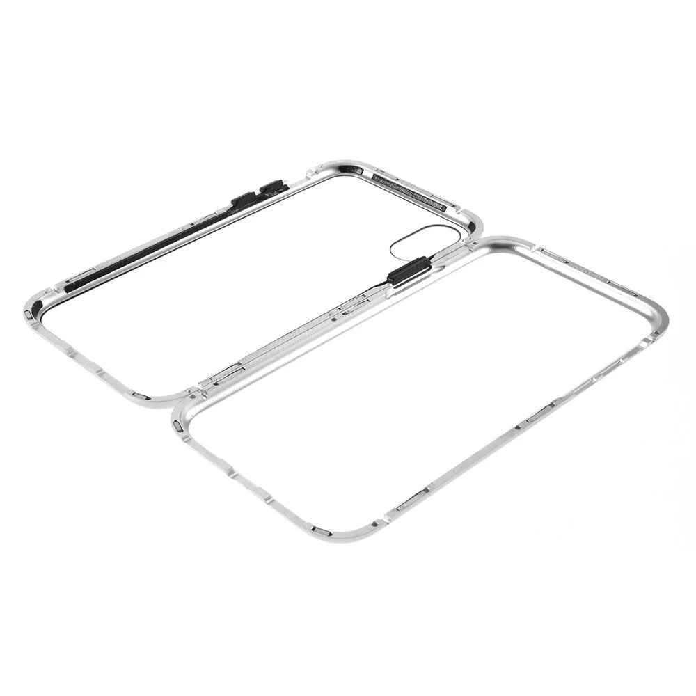 Detachable Magnetic Metal Frame + Tempered Glass Back Protection Hard Cover for iPhone X - Silver - 1