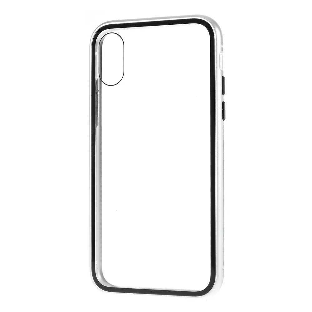 Detachable Magnetic Metal Frame + Tempered Glass Back Protection Hard Cover for iPhone X - Silver - 3