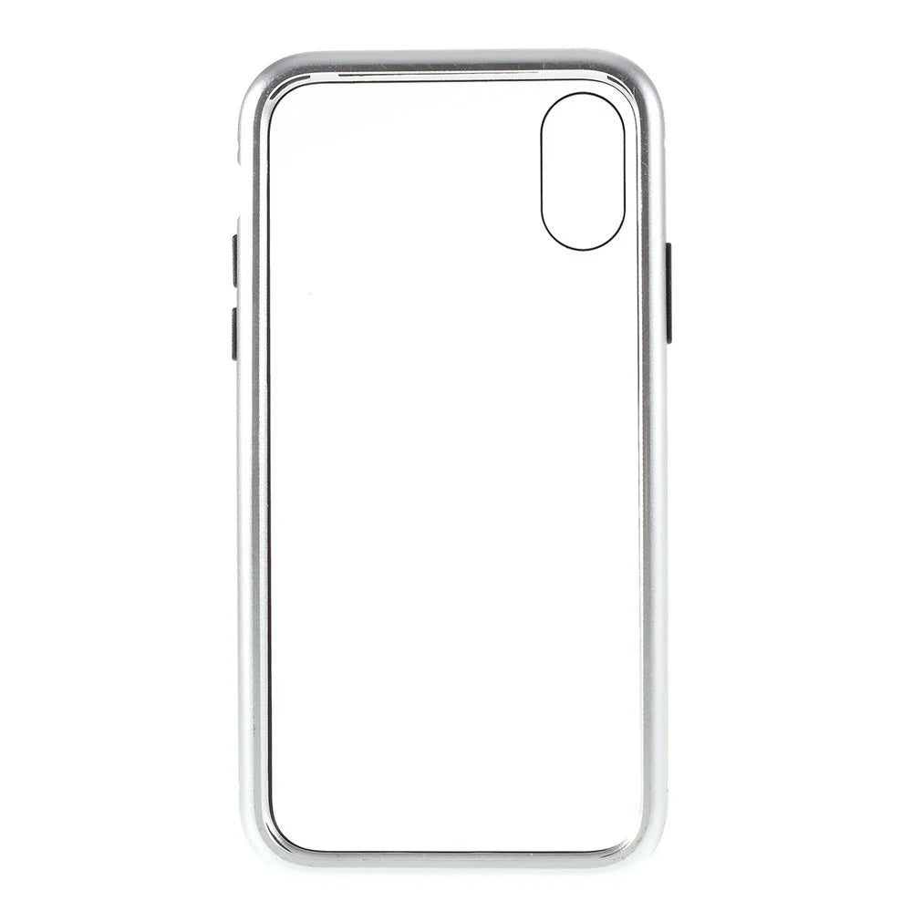Detachable Magnetic Metal Frame + Tempered Glass Back Protection Hard Cover for iPhone X - Silver - 4