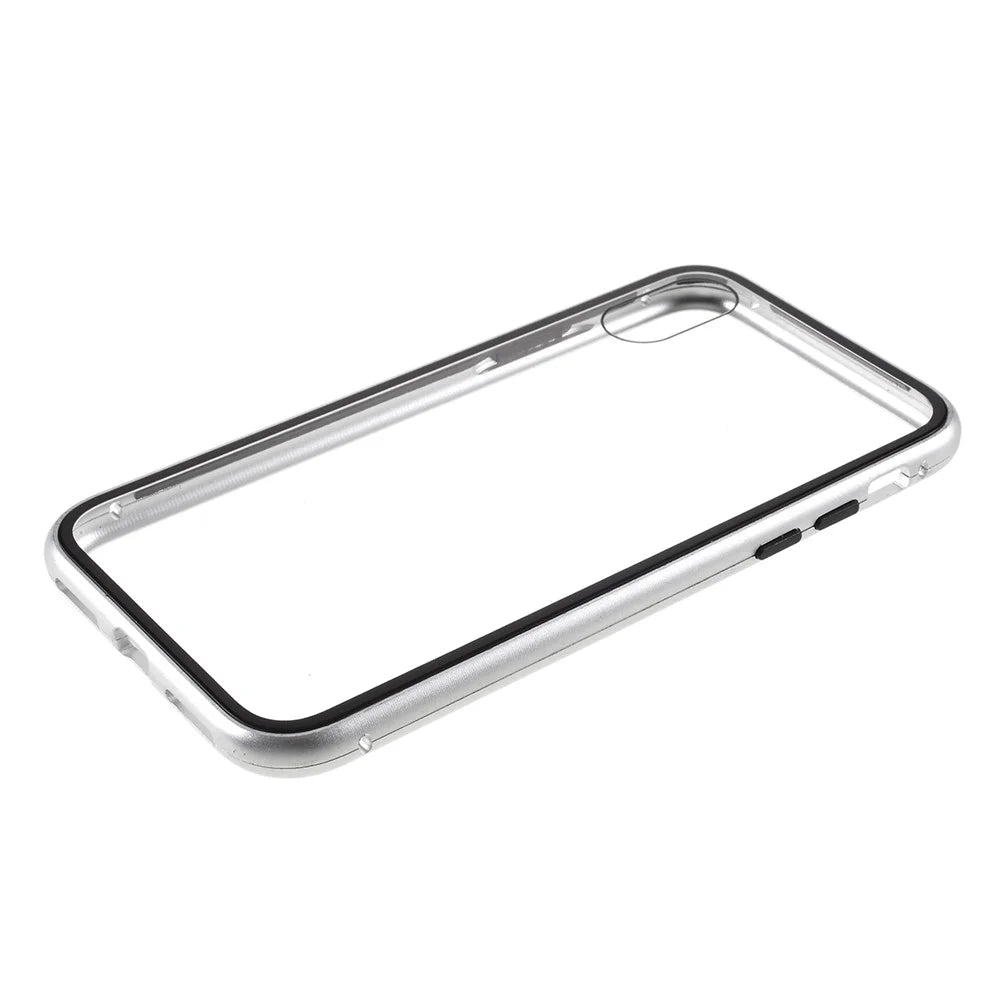 Detachable Magnetic Metal Frame + Tempered Glass Back Protection Hard Cover for iPhone X - Silver - 5
