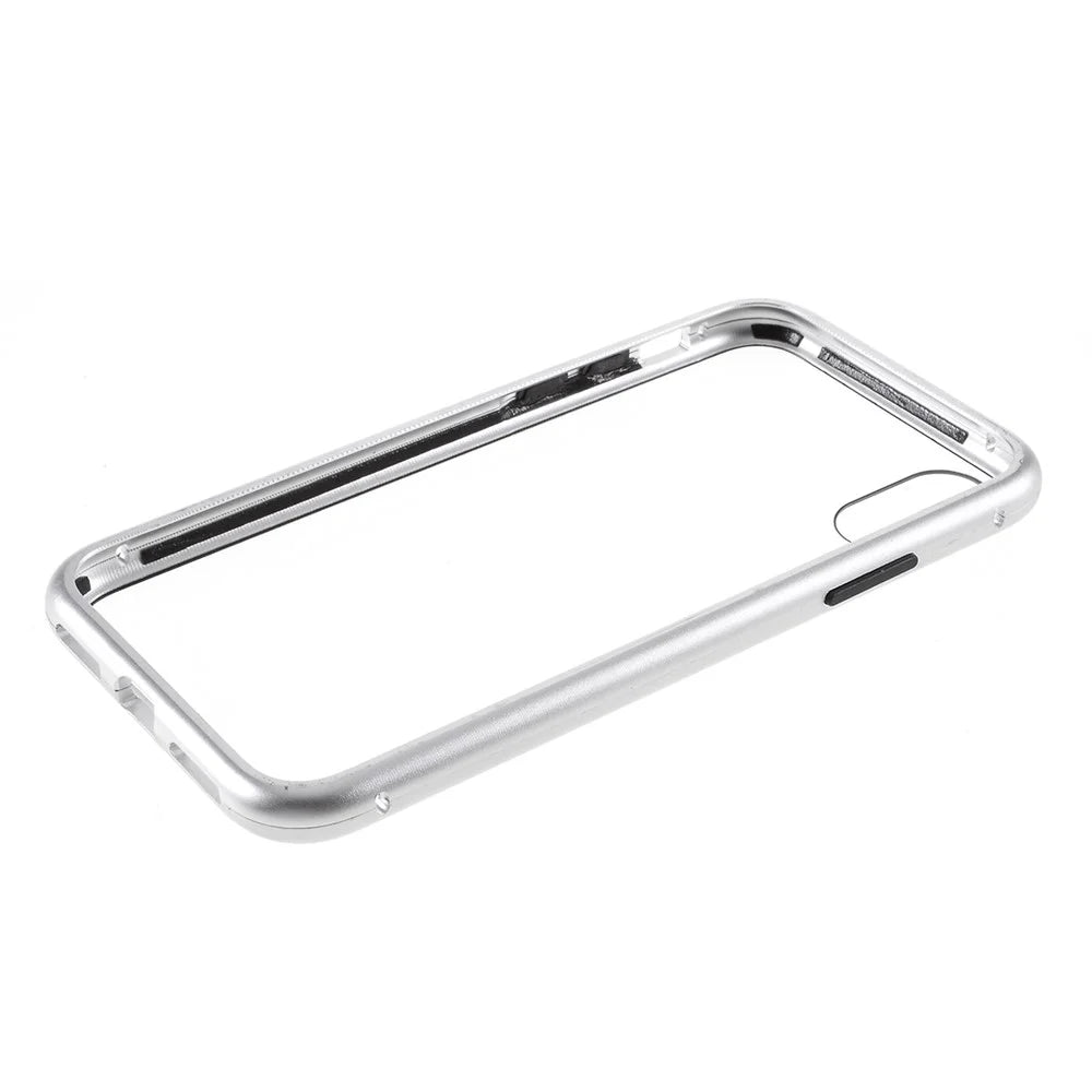 Detachable Magnetic Metal Frame + Tempered Glass Back Protection Hard Cover for iPhone X - Silver - 6