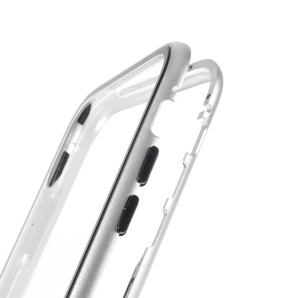 Detachable Magnetic Metal Frame + Tempered Glass Back Protection Hard Cover for iPhone X - Silver - 7