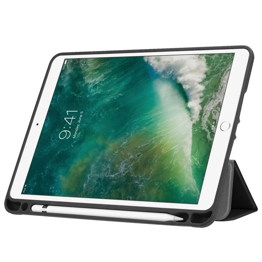Tri-fold Stand Smart Leather Tablet Protective Casing with Pen Slot for iPad 9.7-inch (2018) / 9.7-inch (2017) - Black - 5