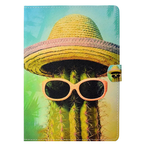 Cactus Wearing Hat and Glasses - Pattern Printing Card Holder Stand Leather Smart Cover for iPad 9.7-inch (2018) / 9.7-inch (2017) / Air 2 / Air - 2