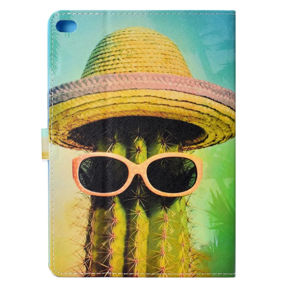 Cactus Wearing Hat and Glasses - Pattern Printing Card Holder Stand Leather Smart Cover for iPad 9.7-inch (2018) / 9.7-inch (2017) / Air 2 / Air - 3