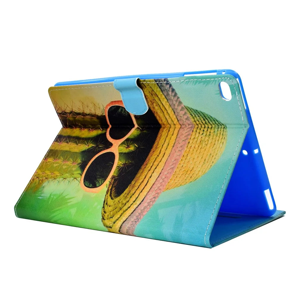 Cactus Wearing Hat and Glasses - Pattern Printing Card Holder Stand Leather Smart Cover for iPad 9.7-inch (2018) / 9.7-inch (2017) / Air 2 / Air - 5
