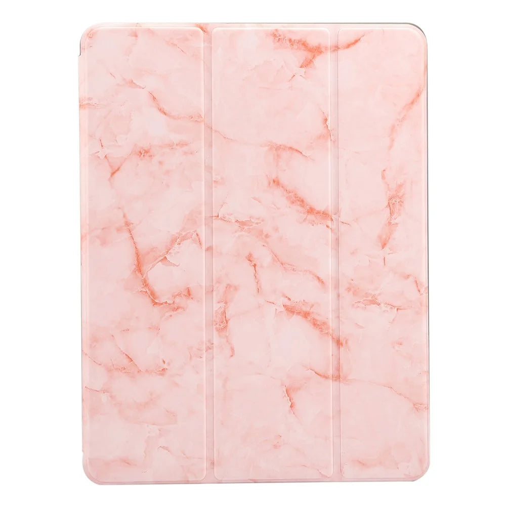 Marble Pattern Tri-fold Stand Smart Folio PU Leather Case with Pen Slot for iPad 9.7-inch (2018) / (2017) / (2016) / Air 2 / Air - Pink - 1