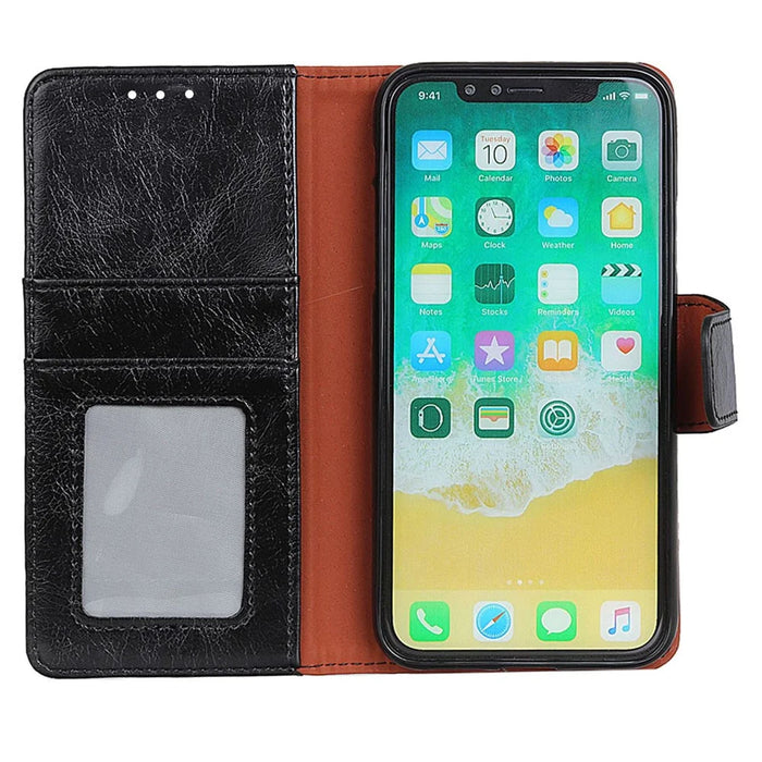 For iPhone XR 6.1 inch Shockproof Phone Case Nappa Texture Split Leather Flip Folio Cover Protective Phone Shell with Stand Wallet - Black - 2