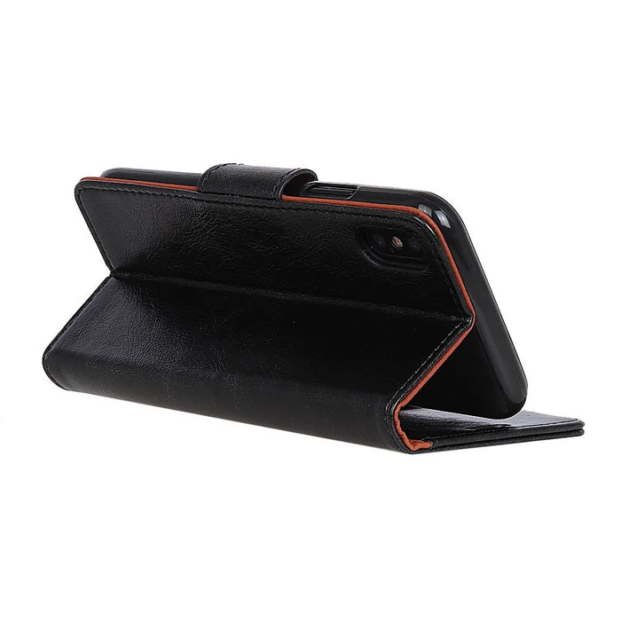 For iPhone XR 6.1 inch Shockproof Phone Case Nappa Texture Split Leather Flip Folio Cover Protective Phone Shell with Stand Wallet - Black - 3