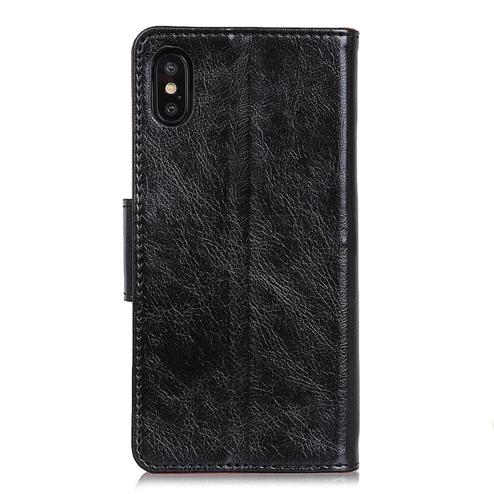 For iPhone XR 6.1 inch Shockproof Phone Case Nappa Texture Split Leather Flip Folio Cover Protective Phone Shell with Stand Wallet - Black - 6