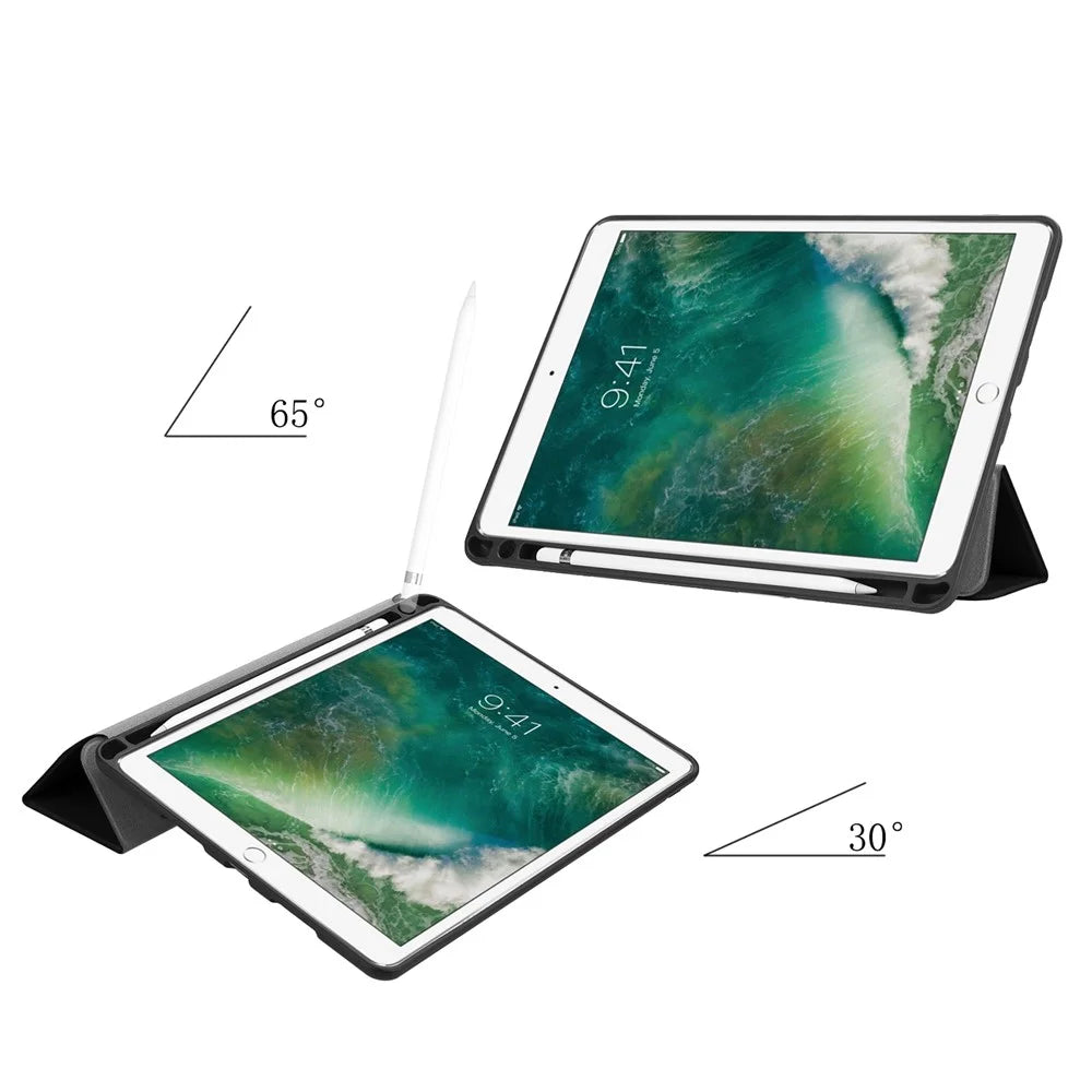 Slim Shockproof Case for iPad Air 10.5 (2019) / Pro 10.5 (2017) PU Leather Tablet Cover Tri-fold Stand Protector with Pen Slot - Black - 2