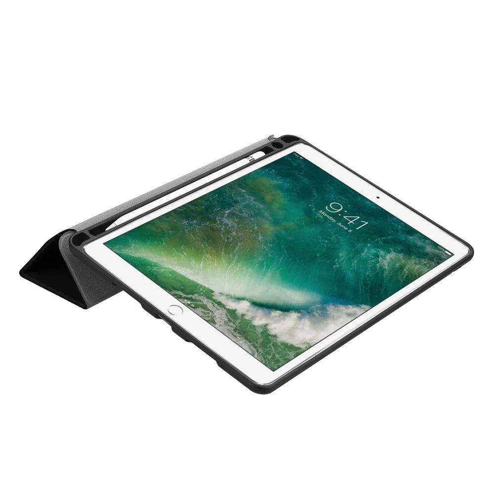 Slim Shockproof Case for iPad Air 10.5 (2019) / Pro 10.5 (2017) PU Leather Tablet Cover Tri-fold Stand Protector with Pen Slot - Black - 7