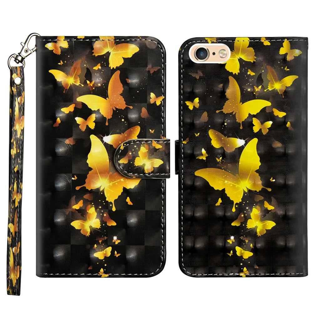 Pattern Printing Wallet Leather Shell with Stand for iPhone 7/8/SE (2022)/SE (2020) 4.7 inch - Gold Butterflies - 1