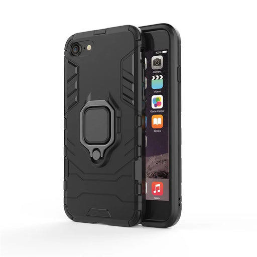 Finger Ring Kickstand PC + TPU Combo Phone Case for iPhone 8/7/SE (2022)/SE (2020)- Black - 2