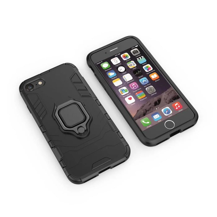 Finger Ring Kickstand PC + TPU Combo Phone Case for iPhone 8/7/SE (2022)/SE (2020)- Black - 3