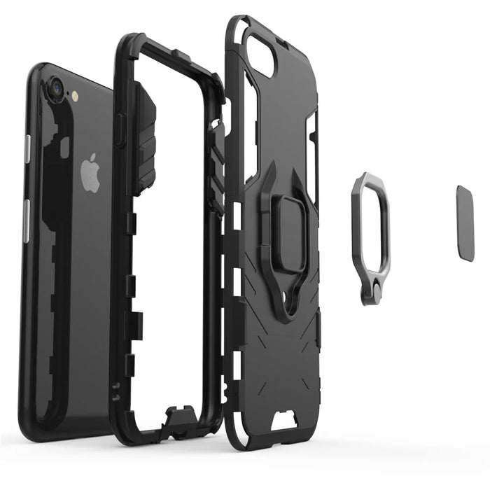 Finger Ring Kickstand PC + TPU Combo Phone Case for iPhone 8/7/SE (2022)/SE (2020)- Black - 5