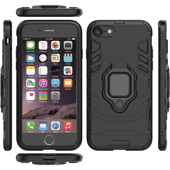 Finger Ring Kickstand PC + TPU Combo Phone Case for iPhone 8/7/SE (2022)/SE (2020)- Black - 7